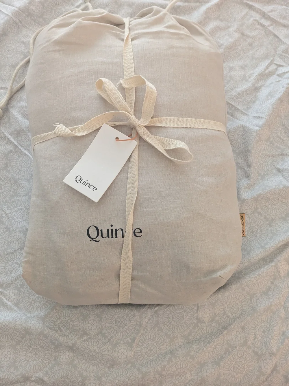 Quince European Linen Double Flange Duvet Set With Shams King Cal King Sand
